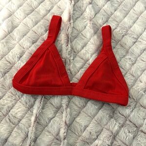 Red Ribbed Triangle Bikini Top